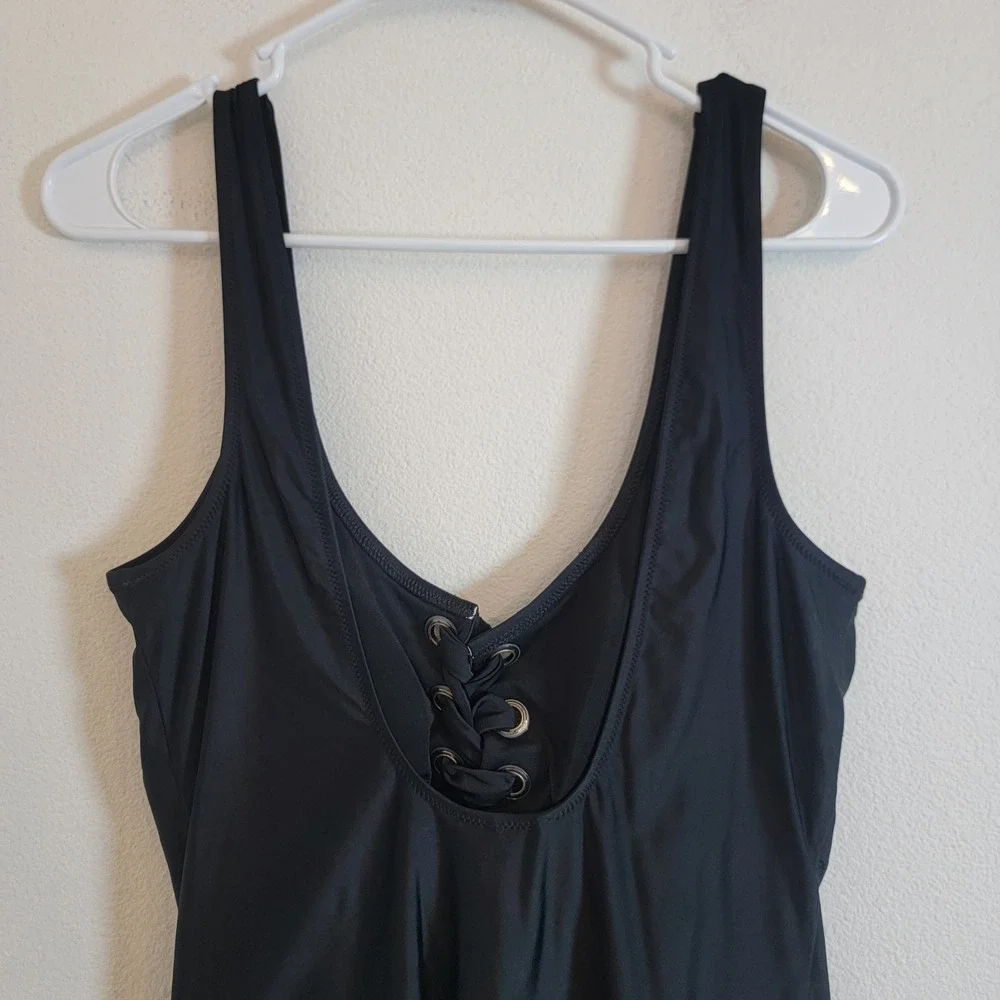 Aerie Womens XL Black Lace Up Front and Back One Piece Swimsuit Vacation Cruise